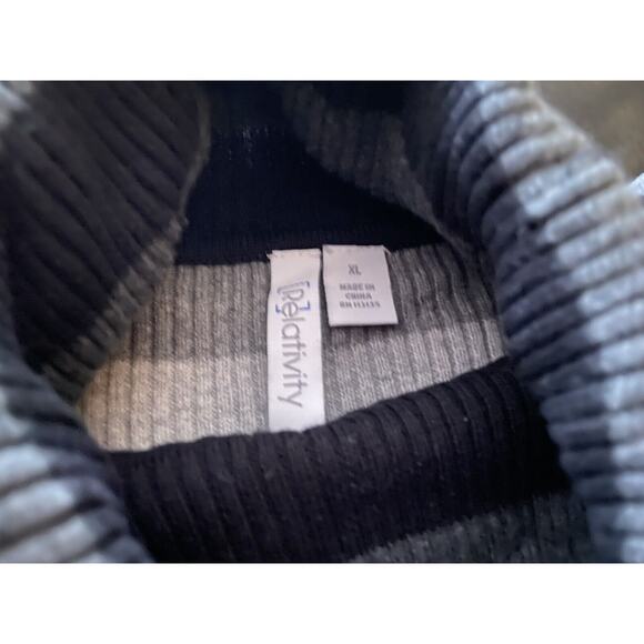 RELATIVITY Gray Striped Cotton Ribbed Knit Turtleneck Sweater sz XL - Picture 6 of 8